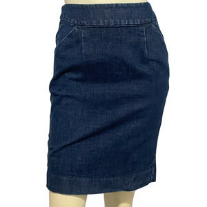 J. Crew Sz 2 Stretch Denim Pencil Skirt 21.5"L Back has 2 Slits Dark Wash Blue